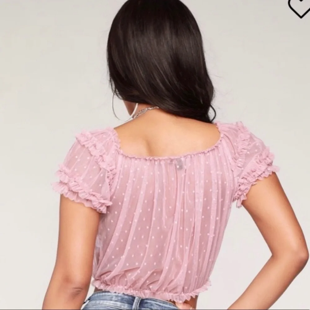 FASHION NOVA Mauve Sheer Ruffled Sleeve Babydoll Blouse - Picture 3 of 4